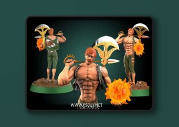 Escanor man holding sword and fire 3D print Model