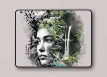 Surreal Double Exposure Nature Portrait Art Photo Effect for Photoshop