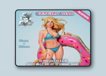 RAW – Catgirl Kisa – Beach Girl Pinup – 3D Print Model STL