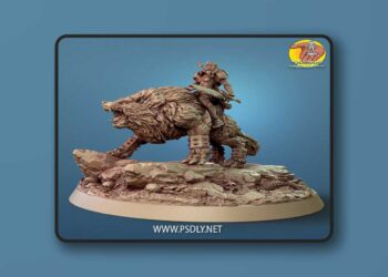 SolGood Creations – Female Human Cavalier on Giant Wolf – 3D Print Model