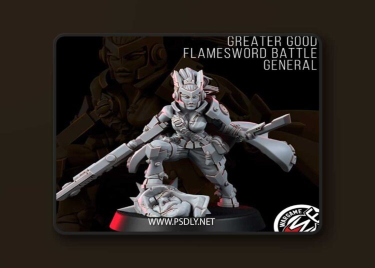Wargame Exclusive – Greater Good Flamesword Battle General – 3D Print Model 1 Wargame Exclusive – Greater Good Flamesword Battle General – 3D Print Model