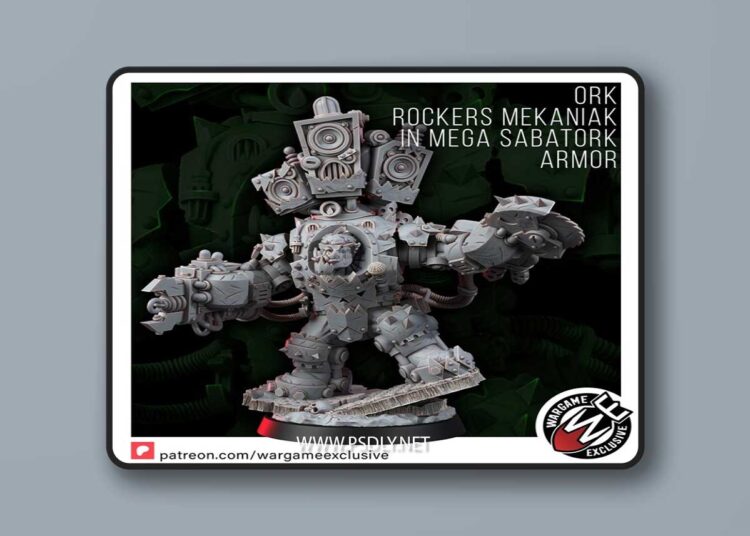 Wargame Exclusive – Ork Rockers Mekaniak in Mega Sabatork Armor – 3D Print Model 1 Wargame Exclusive – Ork Rockers Mekaniak in Mega Sabatork Armor – 3D Print Model