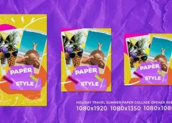 Videohive Holiday Travel Summer Paper Collage Vertical Opener 63606398