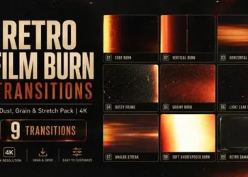 Retro Film Burn Transitions — Dust Grain Stretch Pack 4K DaVinci Resolve