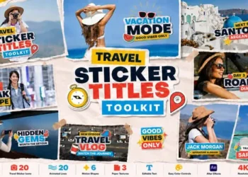 Videohive Travel Sticker Titles Toolkit for After Effects – Vacation Vlog Graphics 64247674