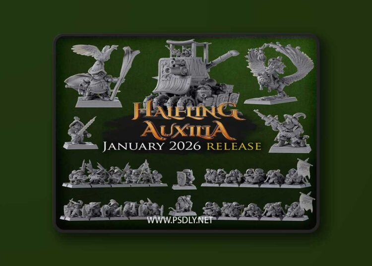 Titan Forge Miniatures – February 2026 – Halfling Auxilia (Supported without Bases) – 3D Print Model 1 Titan Forge Miniatures – February 2026 – Halfling Auxilia Supported without Bases – 3D Print Model