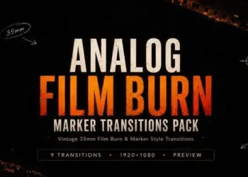 Videohive Analog Film Burn Marker Transitions Pack 9 Vintage 4K Effects 65132601
