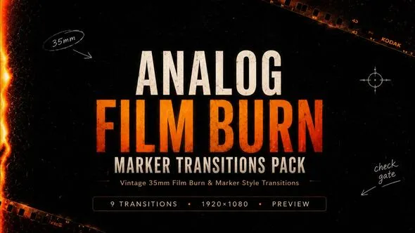 Videohive - Analog Film Burn & Marker Transitions Pack | 9 Vintage 4K Effects - 65132601 1 Videohive Analog Film Burn Marker Transitions Pack 9 Vintage 4K Effects 65132601