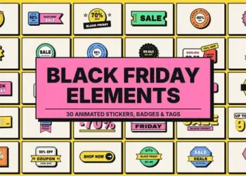 Black Friday Elements Neubrutalism 30 Animated Stickers Badges Tags