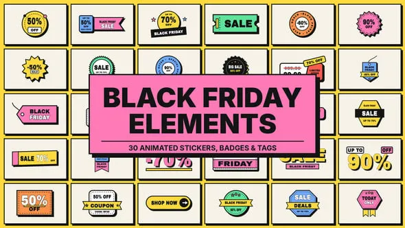 Videohive - Black Friday Elements Neubrutalism - 30 Animated Stickers, Badges & Tags - 65613684 1 Black Friday Elements Neubrutalism 30 Animated Stickers Badges Tags