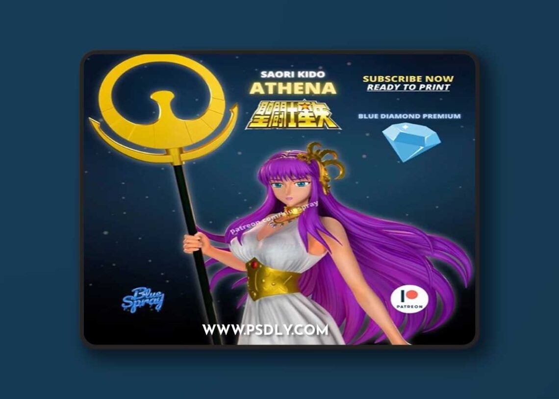 Blue Spray – Saori Kido – Athena Sculpture – 3D Print Model STL