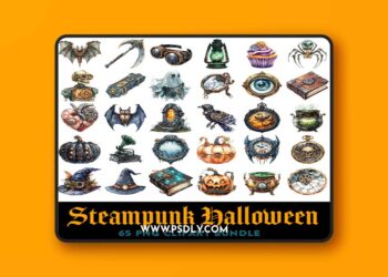 Steampunk Halloween Clipart Bundle 65xPNG